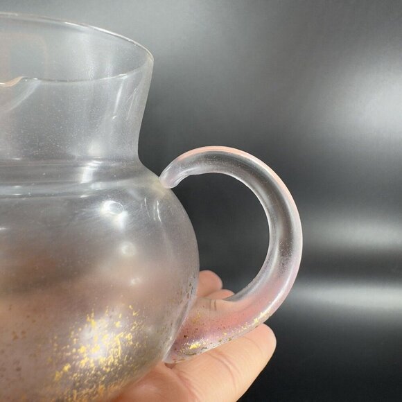 Mid Century Light Pink Glass Pitcher Carafe Miniature With Gold Flecks All Over - Picture 16 of 16